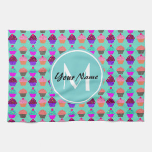 Linge De Cuisine Monogramme personnalisé Aqua Cupcake