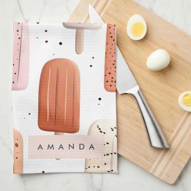 Linge De Cuisine Monogramme Personnalisé Cute Popsicle Motif (Quart Plié)