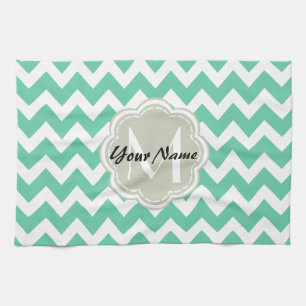 Linge De Cuisine Monogramme Personnalisé De Monnaie Chevron, Nom Pe