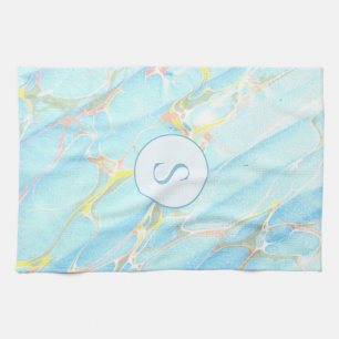 Linge De Cuisine Monogramme personnalisé Motif en marbre imprimé en