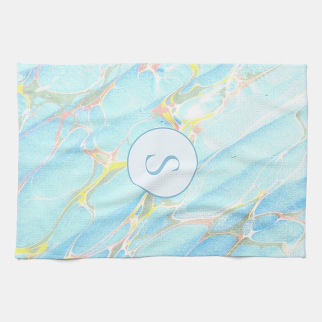 Linge De Cuisine Monogramme personnalisé Motif en marbre imprimé en (Horizontal)