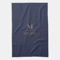Monogramme Personnalisé | Nom Bleu Marine & Or