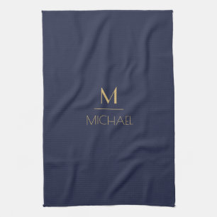 Linge De Cuisine Monogramme Personnalisé Nom Bleu Marine & Or