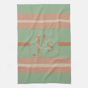 Linge De Cuisine Monogramme personnalisée à rayures de sauge corall