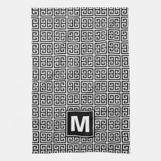 Linge De Cuisine Monogramme principal grec noir et blanc moderne