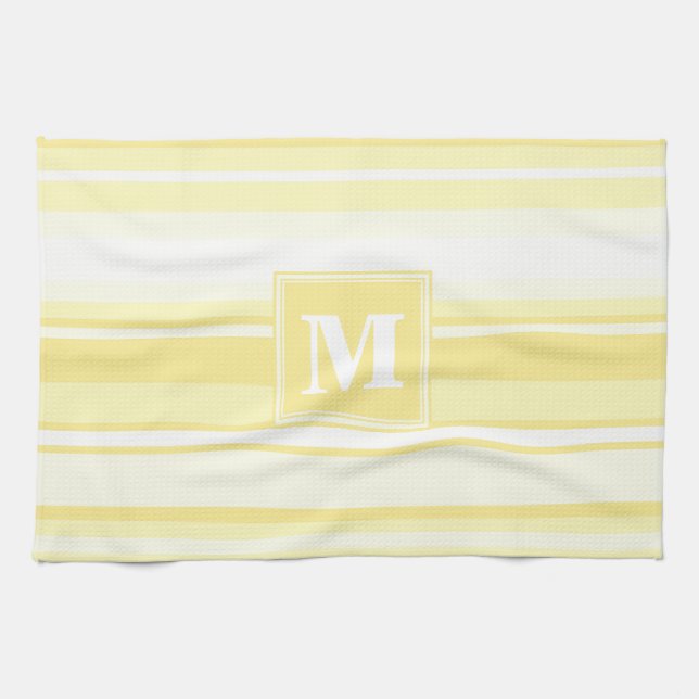 Linge De Cuisine Monogramme rayures jaunes citron (Horizontal)