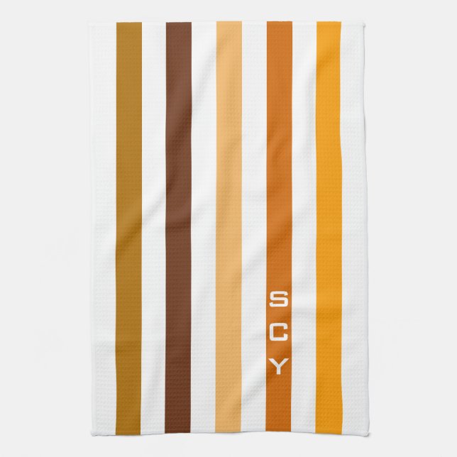 Linge De Cuisine Monogramme rayures verticales orange marron clair (Vertical)