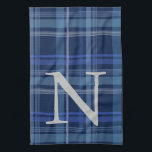 Linge De Cuisine Monogramme rétro mote Tartan Plaid bleu marine<br><div class="desc">Marine bleu Plaid Tartan mignon Rétro esthétique Monogramme Serviette de cuisine</div>