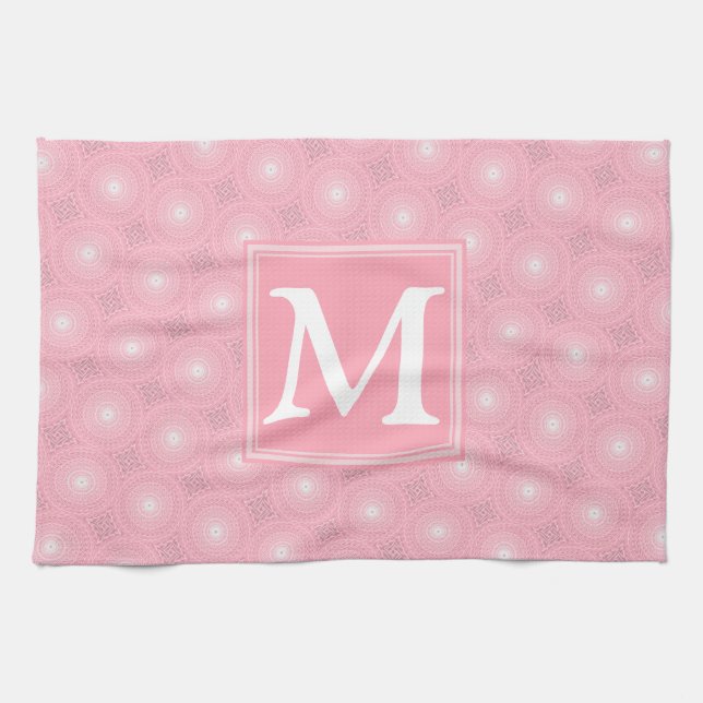 Linge De Cuisine Monogramme rose cercles motif (Horizontal)