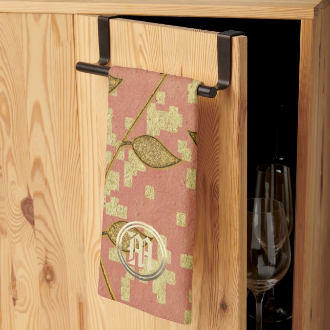 Linge De Cuisine Monogramme rose floral brillant (Pliage en tiers)