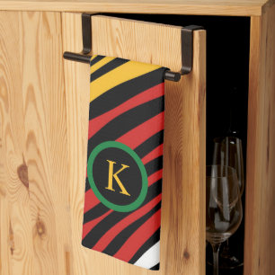 Linge De Cuisine Monogramme rouge vert jaune noir Mois de l'histoir