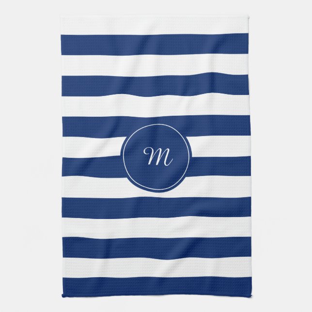 Linge De Cuisine Monogramme Royal Bleu rayé (Vertical)