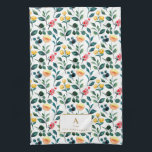 Linge De Cuisine Monogramme Rustique élégant Jaune Aquarelle Fleurs<br><div class="desc">Rustique Jaune et Vert Aquarelle Fleurs Motif Monogramme Serviette de cuisine</div>