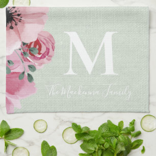 Linge De Cuisine Monogramme rustique Nom de famille personnalisé F