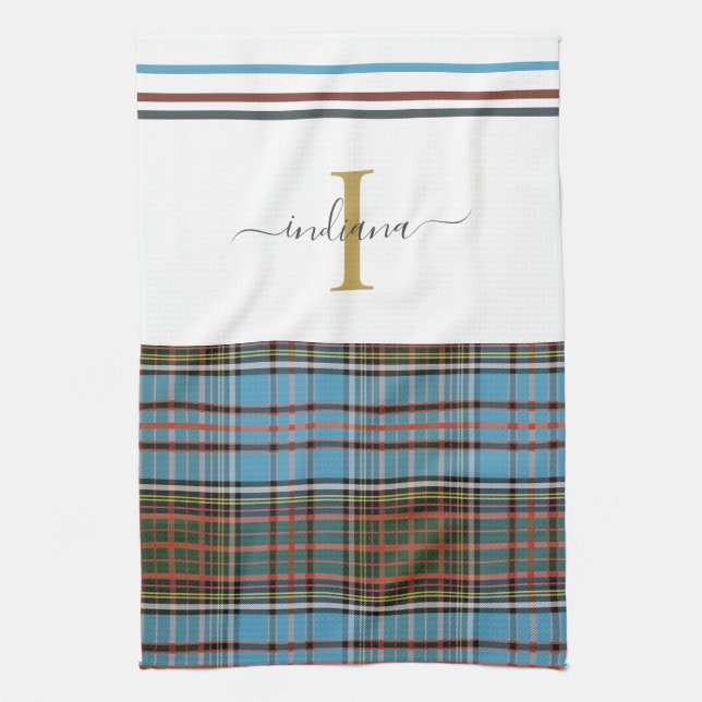 Linge De Cuisine Monogramme Script Plaid Tartan Clan Anderson Check (Vertical)