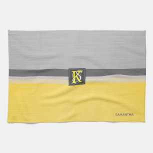 Linge De Cuisine Monogramme simple à deux tons jaune et gris des i