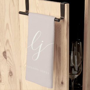 Linge De Cuisine Monogramme Simple élégante calligraphie Rose rose