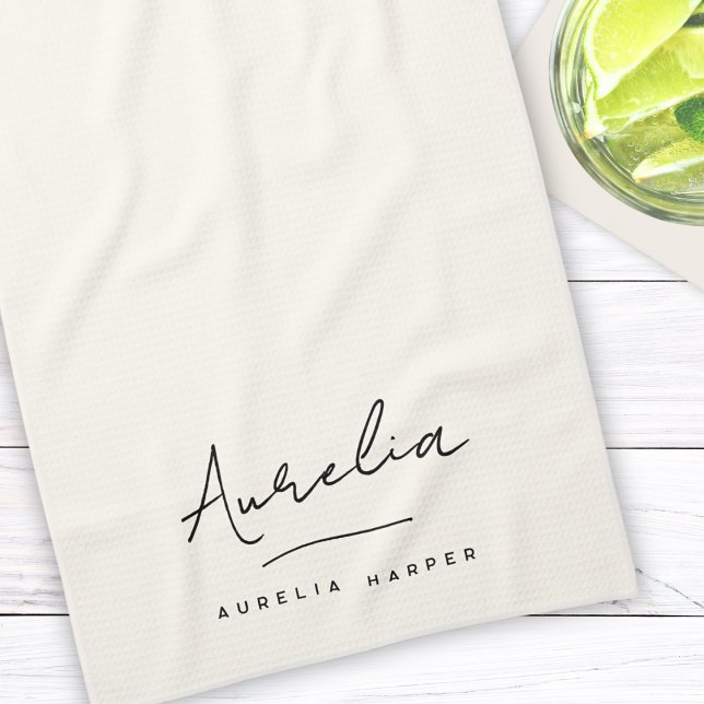Linge De Cuisine Monogramme Simple signature élégante Minimale fémi (Créateur téléchargé)
