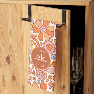 Linge De Cuisine Monogramme super Retro Orange Florals