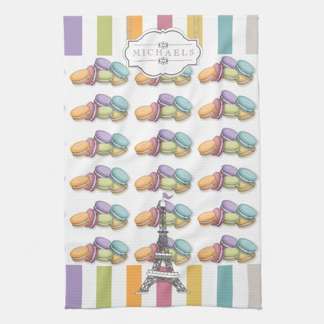 Linge De Cuisine Monogramme Tour Eiffel Paris Macaron (Vertical)