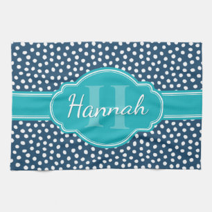 Linge De Cuisine Monogramme Turquoise de l'Motif blanc de la marine