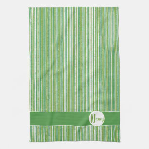 Linge De Cuisine Monogramme Turquoise, vert et blanc