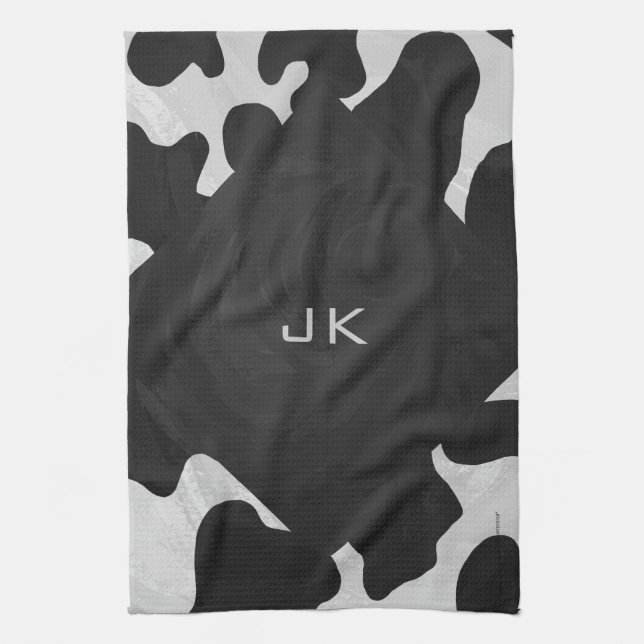 Linge De Cuisine Monogramme vache noir et blanc (Vertical)