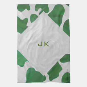 Linge De Cuisine Monogramme vert et blanc de vache