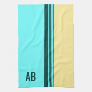 Linge De Cuisine Monogramme Vert foncé Jaune Bleu Grandes