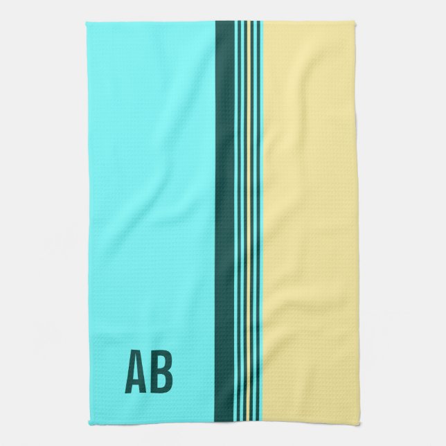 Linge De Cuisine Monogramme Vert foncé Jaune Bleu Grandes (Vertical)