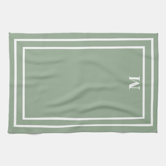 Linge De Cuisine Monogramme vert Sage moderne (Horizontal)