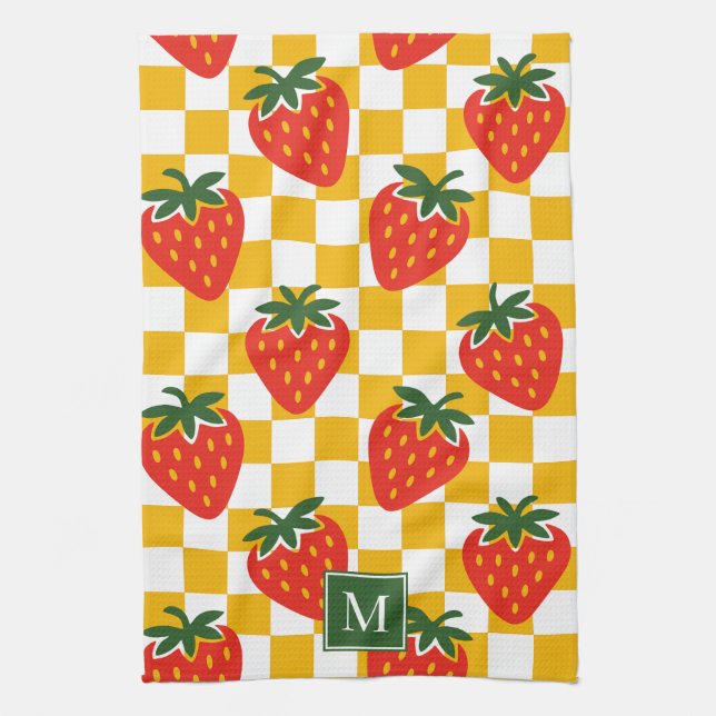 Linge De Cuisine Monogramme Vichy Rustique de Ferme à la Fraise (Vertical)