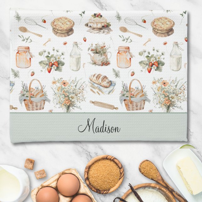 Linge De Cuisine Monogramme Whimsical Floral Strawberry Country (In situ)