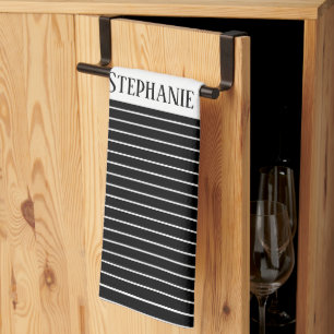 Linge De Cuisine Monogrammes noirs blancs Camouflage rayures Motif