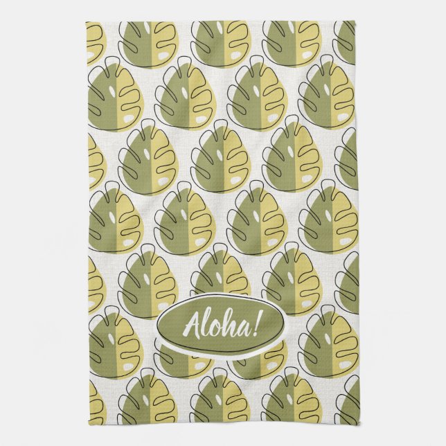 Linge De Cuisine Monstera Leaves - Green (Vertical)