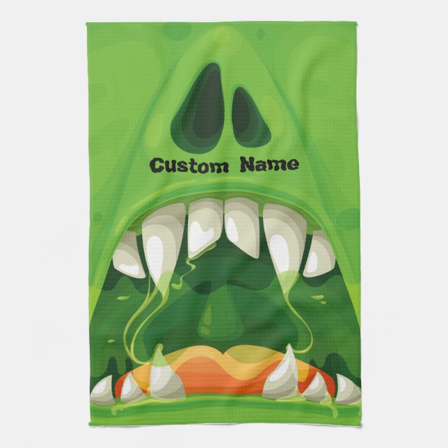 Linge De Cuisine Monstre vert avec grandes dents (Vertical)
