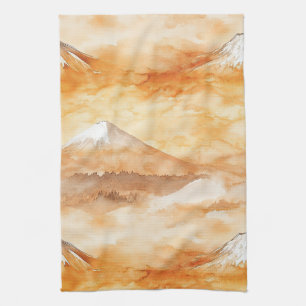 Linge De Cuisine Mont Fuji au lever du soleil Aquarelle Paysage ora