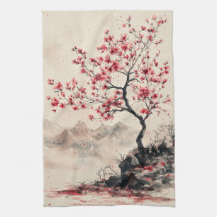 Linge De Cuisine Montagne Sérénité Sakura Cramoisi (1)