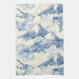 Linge De Cuisine Montagnes enneigées bleu et blanc équilibrées
