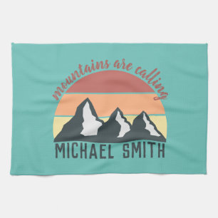 Linge De Cuisine Montagnes pastel vintage appellent monogramme ciel