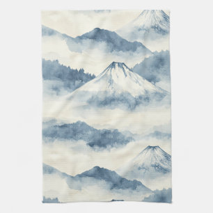 Linge De Cuisine Montagnes sereines enneigées - Bleu et blanc