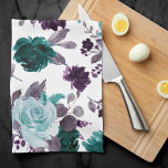 Linge De Cuisine Moody Boho | Turquoise Turquoise Dark Floral Shimm<br><div class="desc">Le thème peint à la main, d'inspiration gothique foncée et moody, est orné d'un bouquet floral bleu turquoise, turquoise et violet de prune, agrémenté de laurier botanique et d'accents turquoises turquoise. De la collection "Boho Bloom", cette disposition incorpore un riche bouquet fleur sauvage bohème avec des fleurs éclatantes et des...</div>