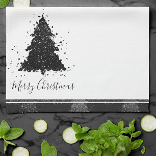 Linge De Cuisine Moody Joyeux Noël Arbre noir argenté onyx