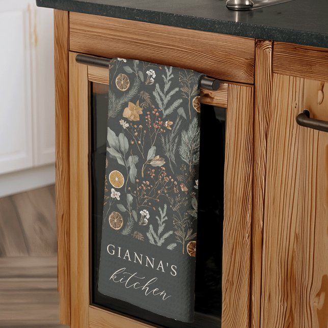 Linge De Cuisine Moody Winter Botanical Personnalisé Holiday (Créateur téléchargé)