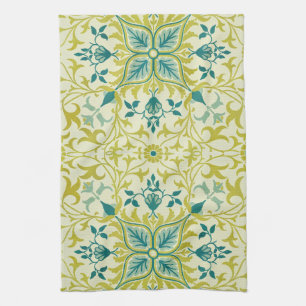 Linge De Cuisine Morris Jaune Turquoise Motif de Vigne et Fleur