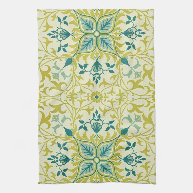 Linge De Cuisine Morris Yellow Turquoise Vine & Flower Pattern (Vertical)