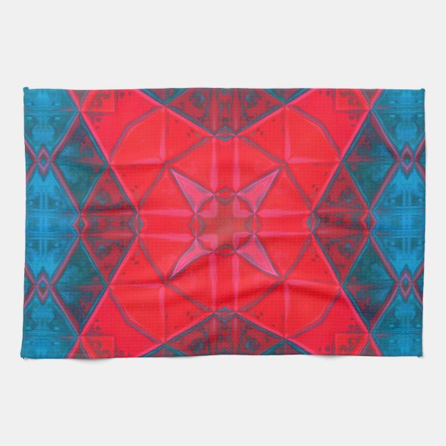 Linge De Cuisine Mosaic Carré Kaleidoscope Rouge et Bleu (Horizontal)