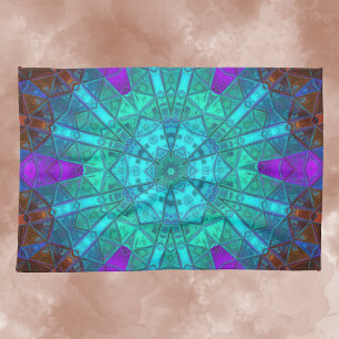Linge De Cuisine Mosaic Kaleidoscope Fleur Bleu pourpre et rouge