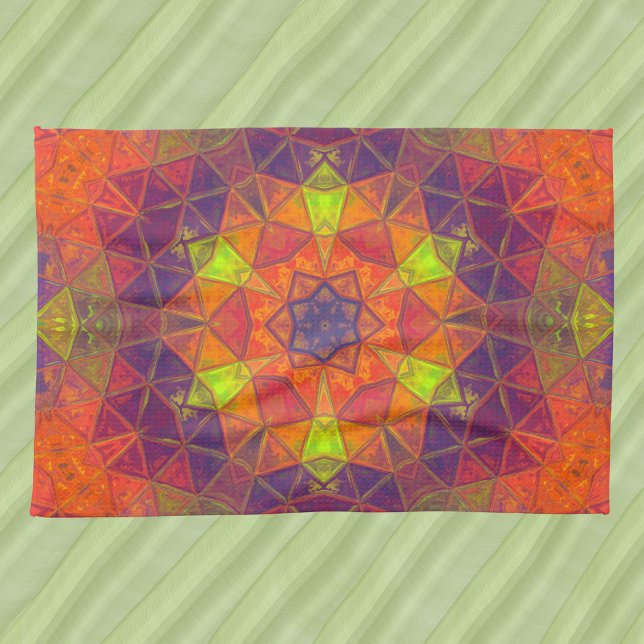 Linge De Cuisine Mosaic Kaleidoscope Fleur orange violet vert (Créateur téléchargé)