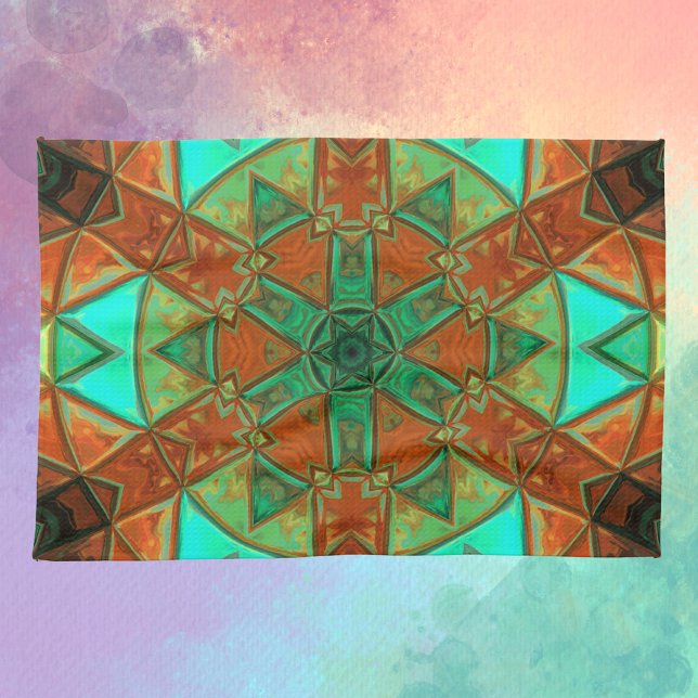 Linge De Cuisine Mosaic Kaleidoscope Fleur vert et orange (Créateur téléchargé)